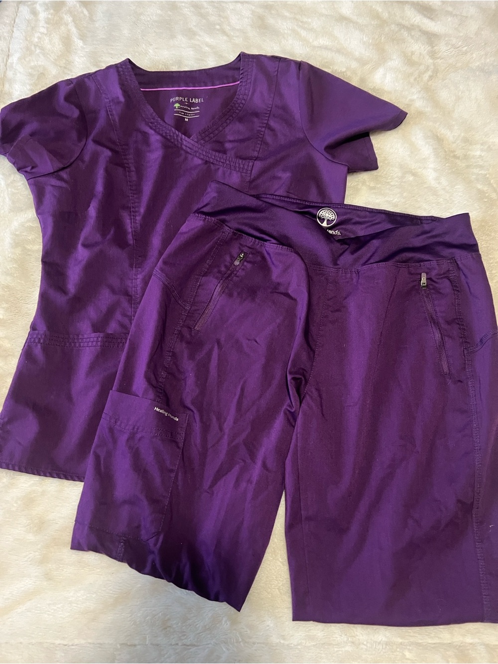 Healing Hands Purple Label Purple Scrub Set - Deep Purple Top & Pants Size M